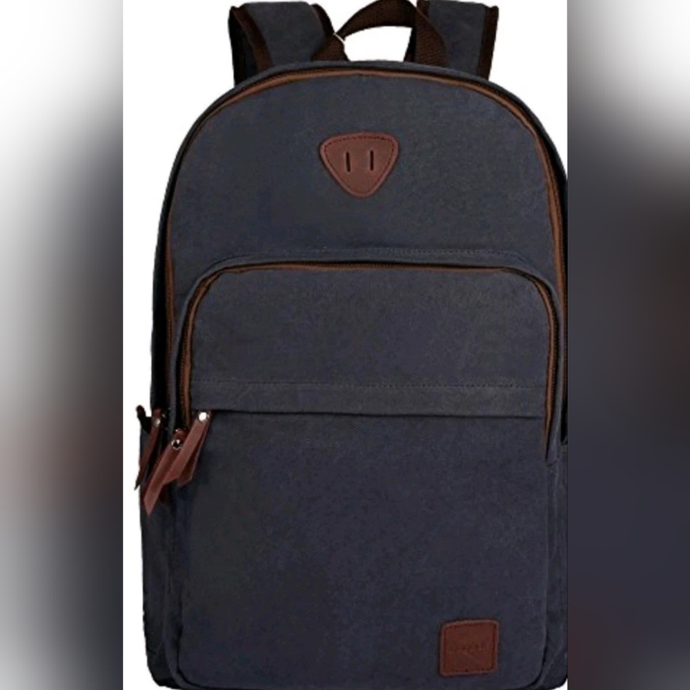 ibagbar Muzee Black Canvas Leather Backpack Rucksack Laptop Unisex Travel 18"